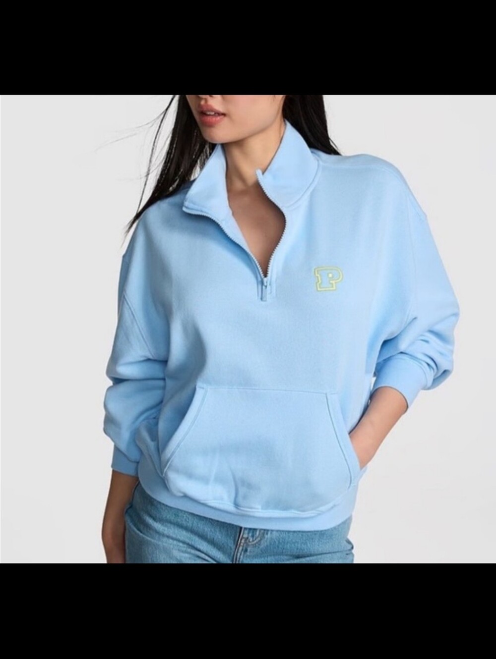 *SET* PINK Quarter-Zip Pullover Sweater - Light Blue With Matching yellow Shorts